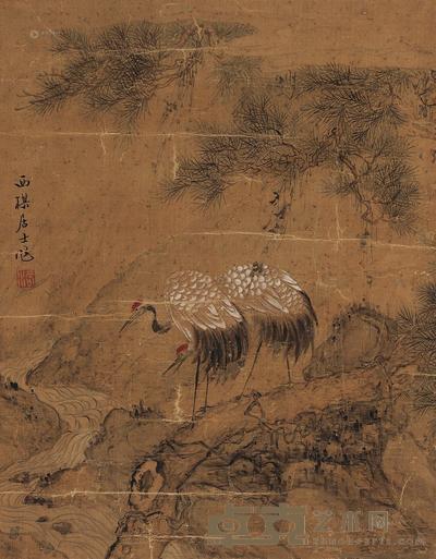 顾洛 松鹤延年 镜心 34×27cm