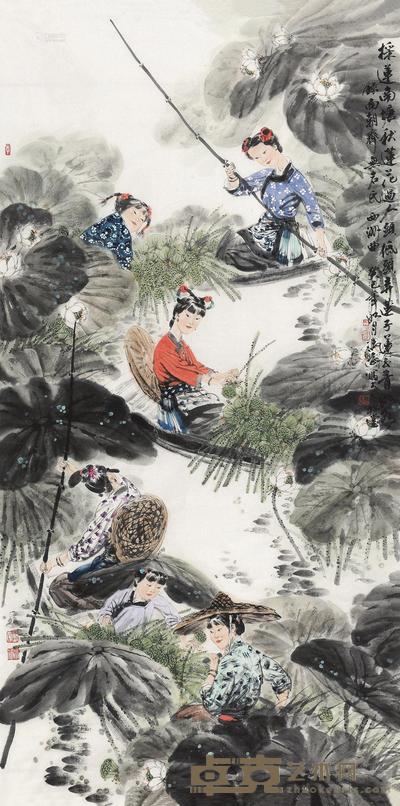 冯远 2013年作 采莲图 镜心 136×69cm