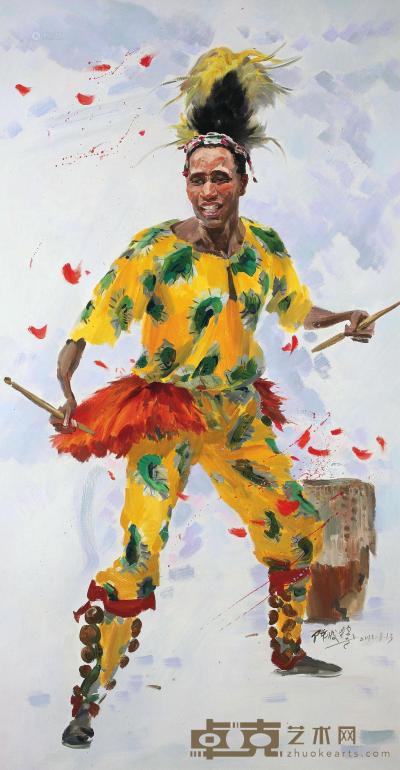 陈俊穆 2012年作 黑人舞蹈系列之六-非洲鼓手 191×100cm