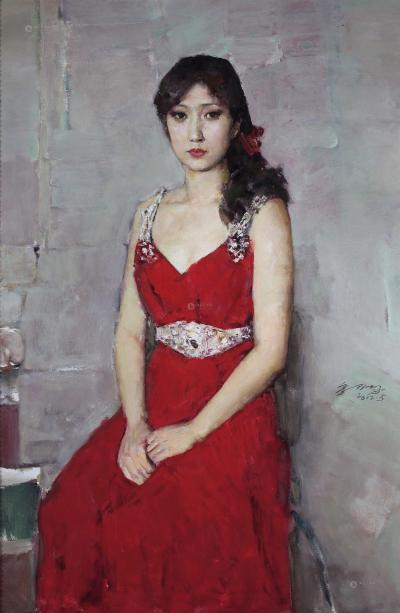 郭北平 2012年作 穿红色舞裙的女模特