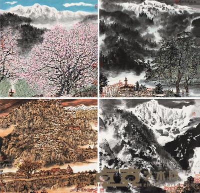 李小可 2013年作 四季小景 镜心 68×68cm×4