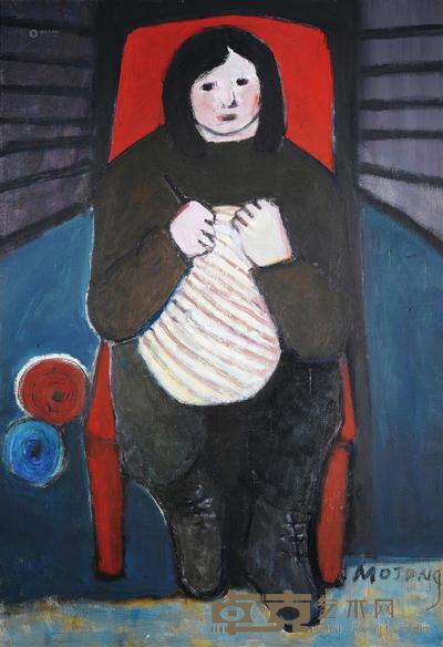 贺慕群 2001年作 织毛衣 130×89cm