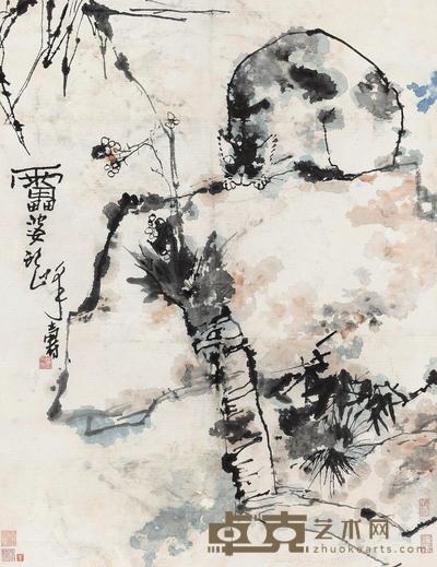 潘天寿 岩上伏猫 镜心 87.6×67.9cm