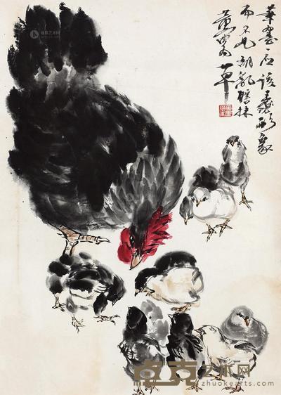 黄胄 饲子图 镜心 69×49cm