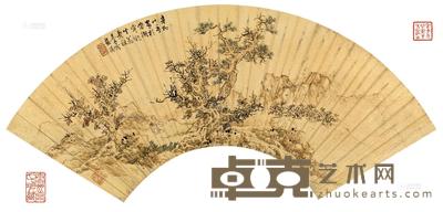 蓝瑛 1651年作 林泉偶坐图 扇面 16.3×50.6cm