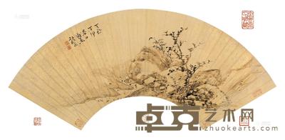 杨文骢 1627年作 墨笔山水 扇面 17.2×53.8cm