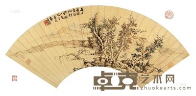 蓝瑛 东郊烟暖图 扇面 17.8×53.8cm