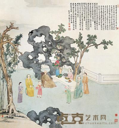 华冠 1785年作 行乐图 立轴 112.5×106.5cm