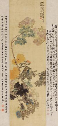 任伯年 1868年作 花卉争艳 立轴