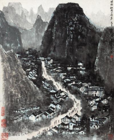 李可染 1959年作 桂林铁封山雨景 立轴