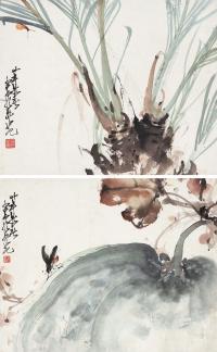 赵少昂 1941年作 花卉草虫 （二帧） 镜心