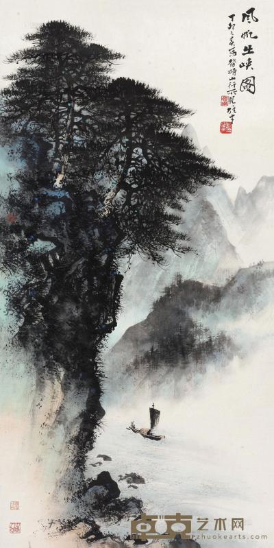 黎雄才 1987年作 风帆出峡图 镜心 136×68cm