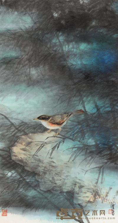 陈佩秋 竹林幽禽 镜心 92×48cm