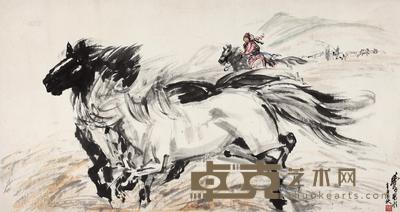 黄胄 1981年作 策马图 镜心 97×180cm