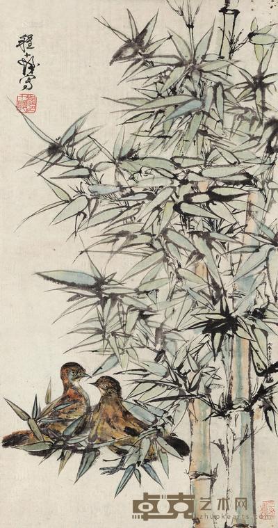 程十发 竹影清趣 镜心 85.6×45.5cm