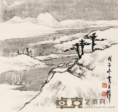 黄君璧 雪景 镜框 28×30cm