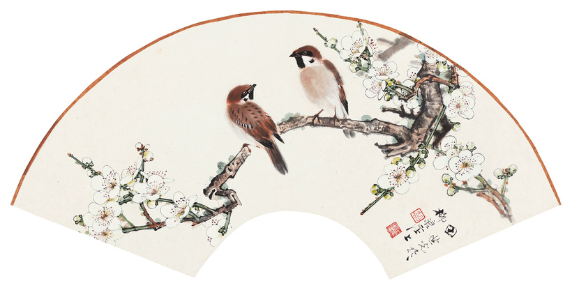 田世光 梅花双栖 镜心