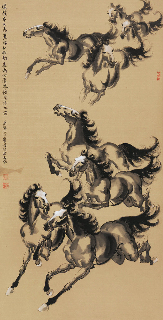 黄贤安 八骏图 立轴