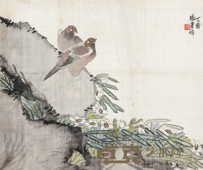 张书旂 双寿 立轴 36×42cm