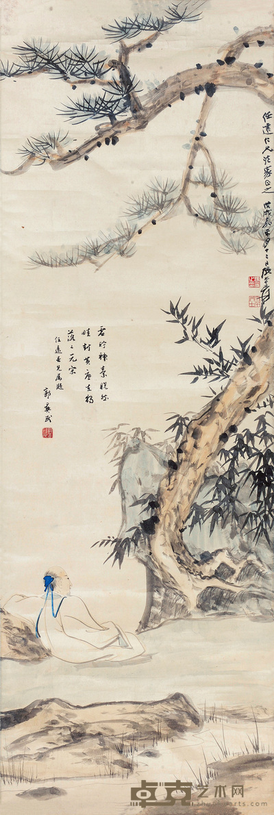 张大千 松下高士 镜心 144×49cm
