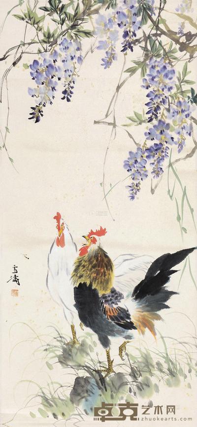 王雪涛 紫藤双吉 镜心 93×43cm