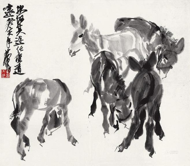 黄胄 五驴图 镜框