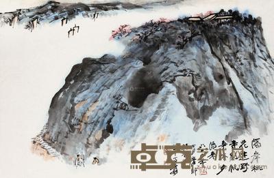 张大千 1980年作 春山萧寺 镜框 45×68cm