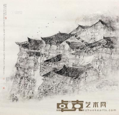 赵建华 2013年作 苗乡的老房子 镜心 69×71cm