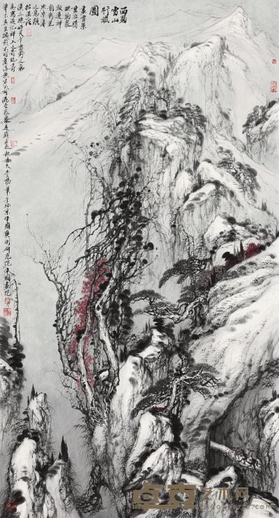 大土三阳 2012年作 西蜀雪山行旅图 镜心 180×96cm