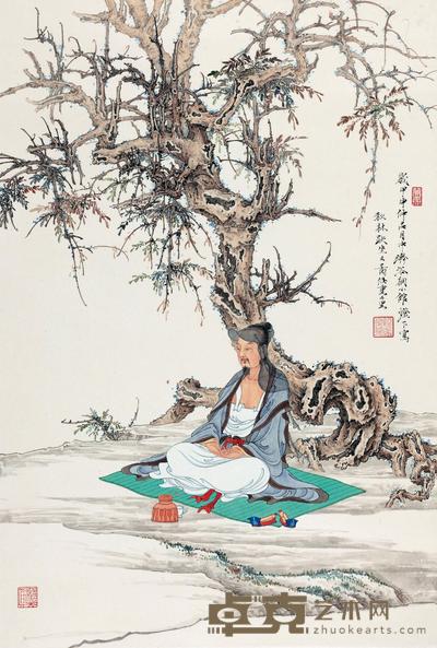 任重 2004年作 秋林趺坐图 镜心 67×46cm