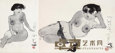 石虎 2000年作 人体 镜心 60×43cm；41×60cm