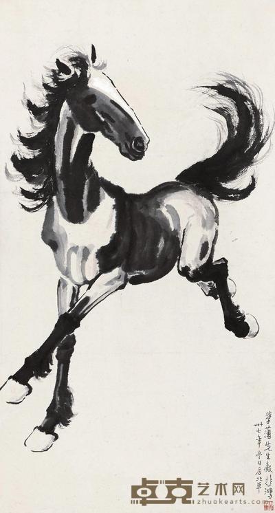 徐悲鸿 1948年作 飞腾 镜心 114×60cm