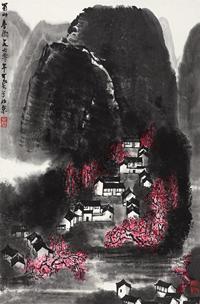 李可染 1960年作 蜀山春雨图 镜心