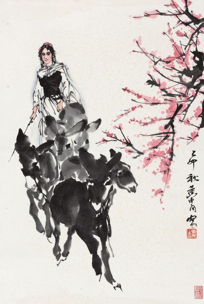 黄胄 1975年作 赶驴图 立轴