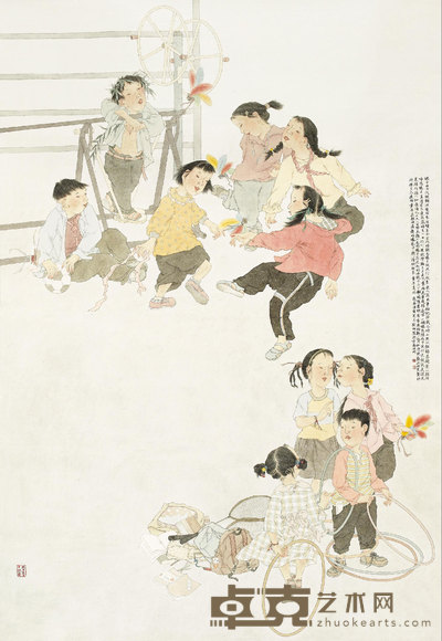 刘丽 2010年作 毽舞飞扬（优秀奖） 镜框 235×115cm