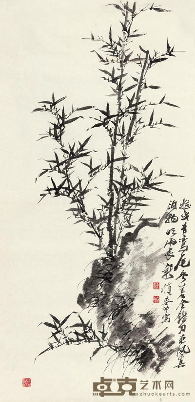 秦仲文 竹石图 镜心 97×45cm