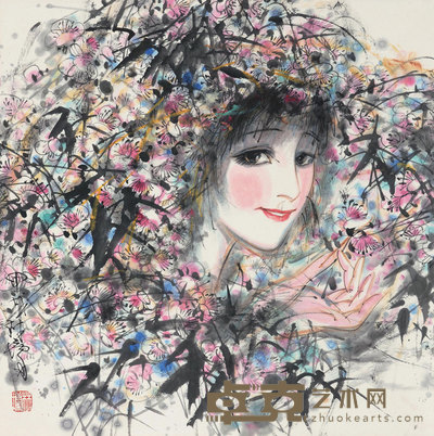 林墉 梅花少女 立轴 65×65cm