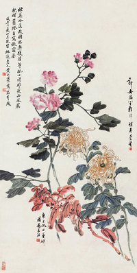 黄山寿 程璋 倪田 芙蓉秋菊 立轴