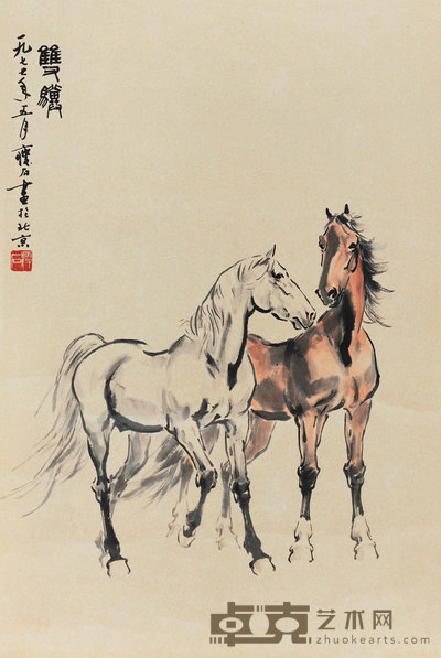 尹瘦石 双骏 镜心 68×45.5cm