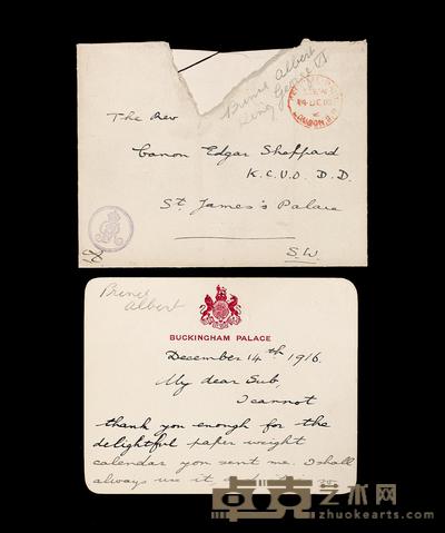 《国王的演讲》乔治六世(King George VI)亲笔信一件含信封 --