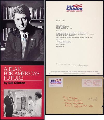 《开创经济高峰的美国总统》克林顿（Bill Clinton）信扎与签名照一件