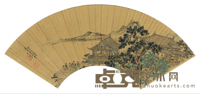 鲍彝 文会图书 扇面 16×50cm