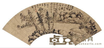 龚贤 溪岸茅庐图 扇面 18×54cm