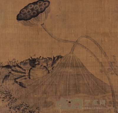 佚名 莲蟹图 立轴 24×24cm