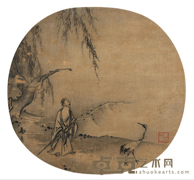 马远 高士携鹤图 镜心 25×26.5cm