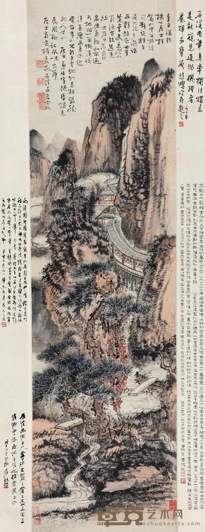 石溪 秋山草堂图 立轴 162.5×46cm