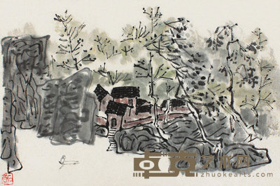陈子庄 溪畔人家 镜心 18.5×27.5cm