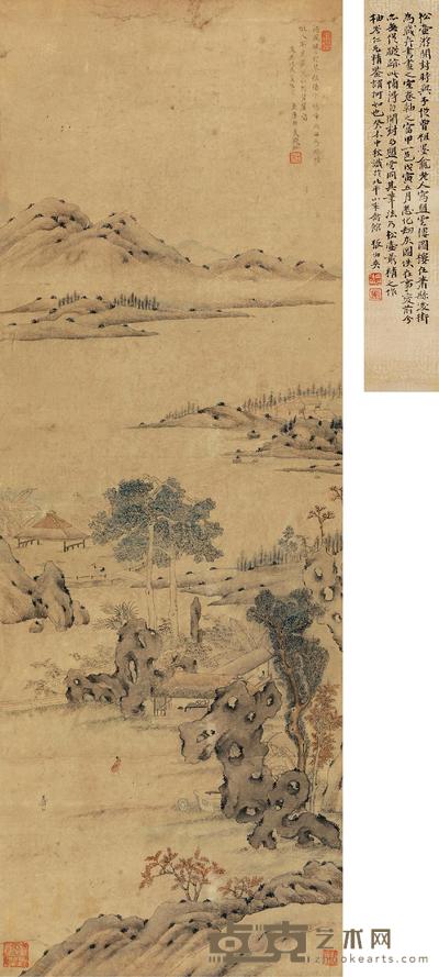 钱杜 1838年作 云阁清远 立轴 85×30cm