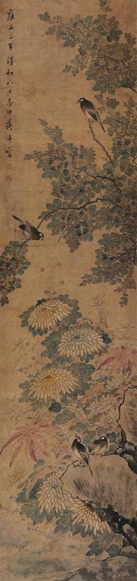 蒋溥 花荫栖雀 立轴