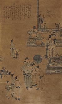 王树榖 1732年作 检玩图 立轴